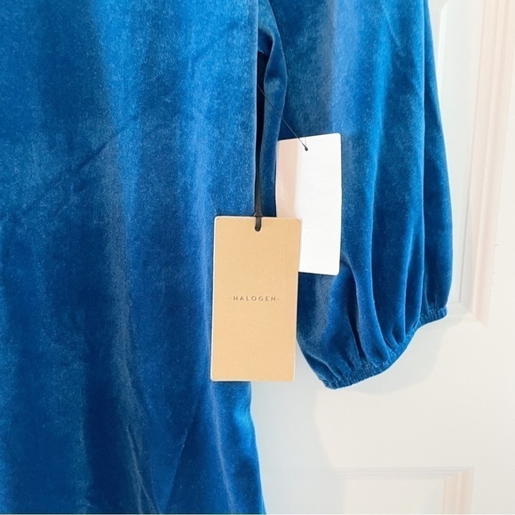 New Halogen Bright Blue Velour Half Sleeve Blouse - Picture 5 of 9